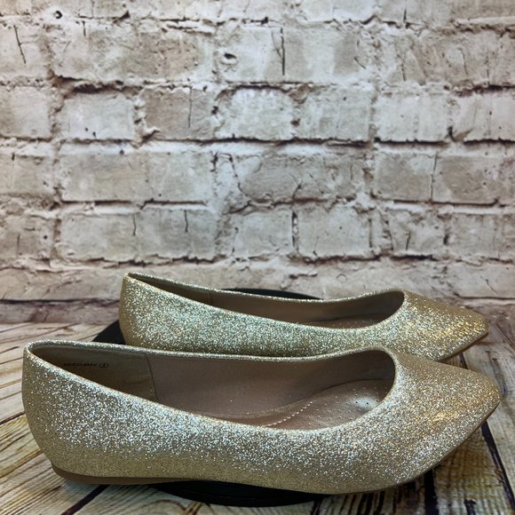 Dream Pairs Metallic Glitter Sparkle Gold Pointed Toe Slip On Ballet Flats 8 - Picture 1 of 9